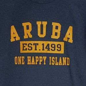 T Shirt Travel Souvenir Aruba Est 1499 One Happy Island Size M Medium Gildan